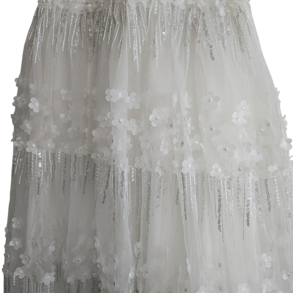 NWT Jessakae Dreaming Of You White Tulle Flora Applique Midi Dress Small Bridal - Picture 8 of 9